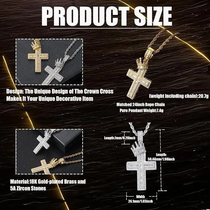 14k Crown Cross Pendant Necklace