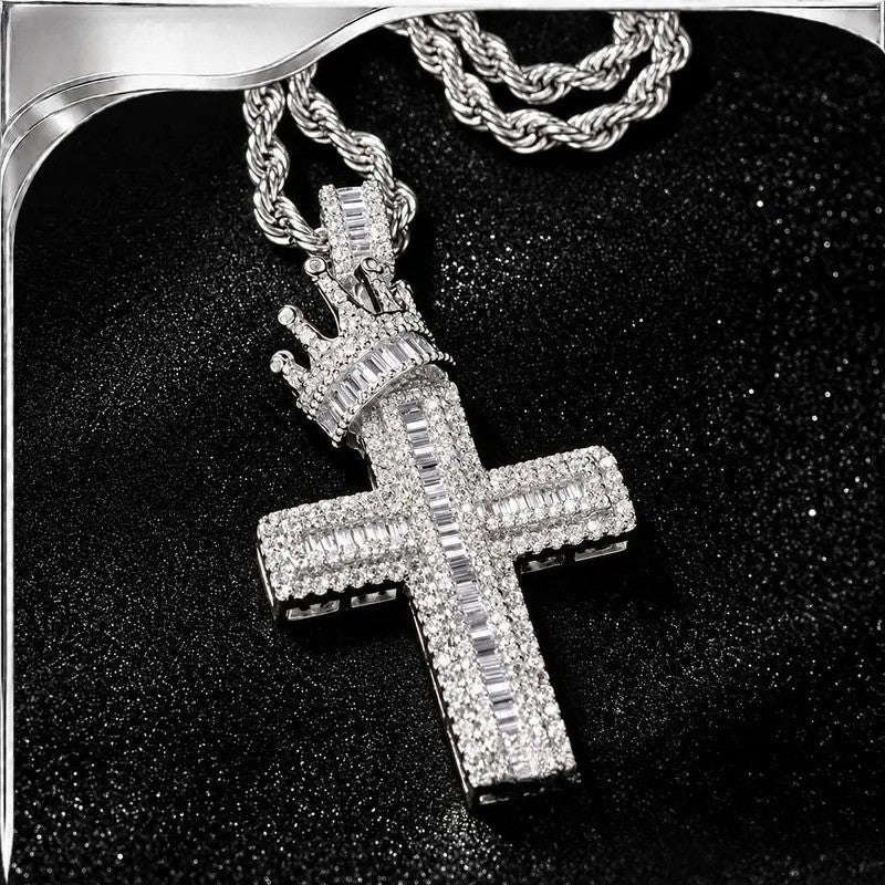 14k Crown Cross Pendant Necklace