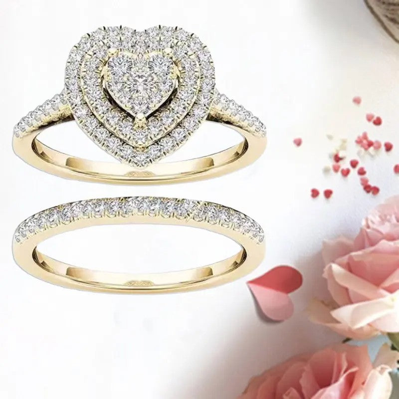 2PC Elegant Heart Ring Set