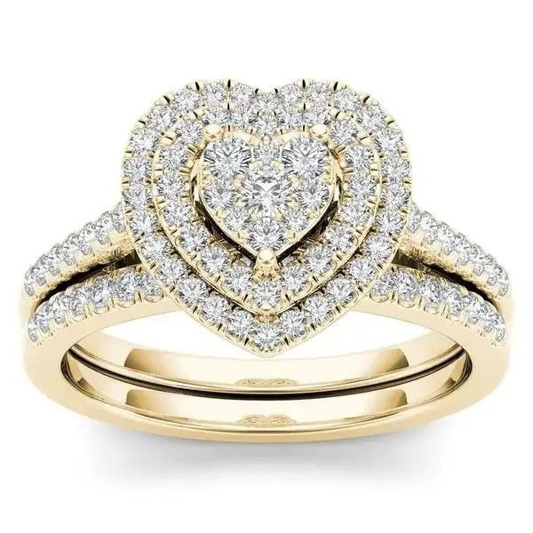 2PC Elegant Heart Ring Set