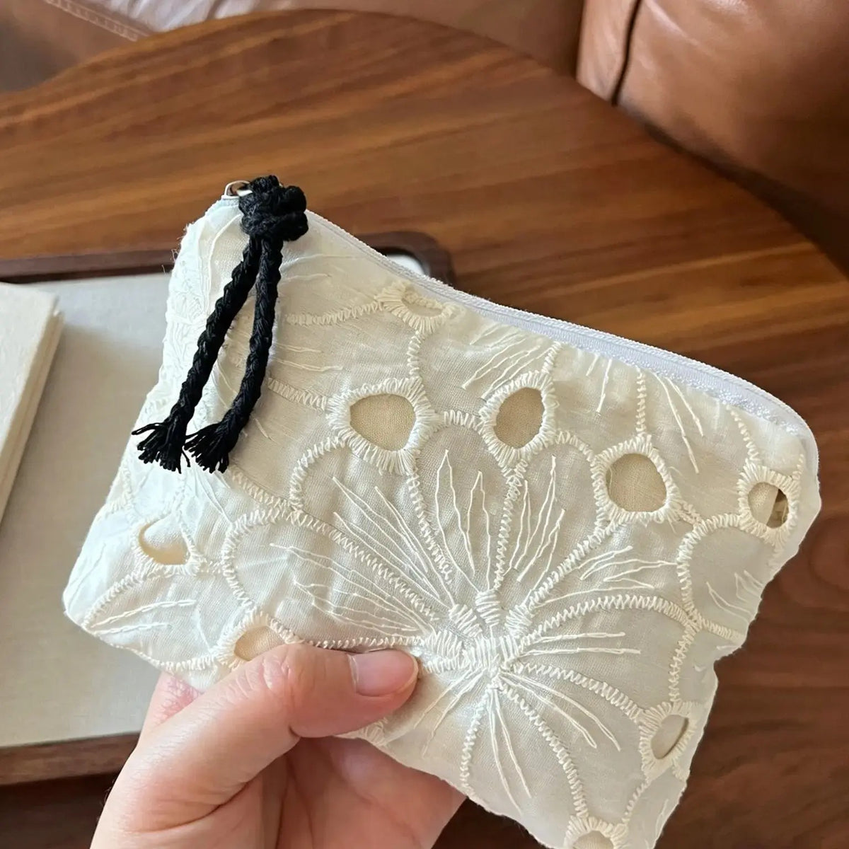 Elegant Embroidered Floral Pouch
