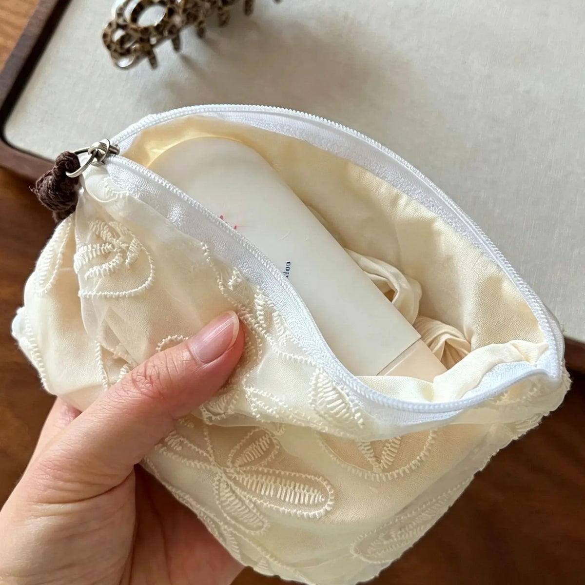 Elegant Embroidered Floral Pouch