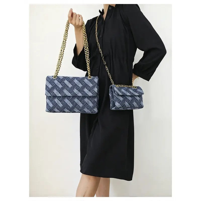 Woven Denim Chain Crossbody