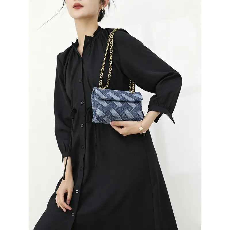 Woven Denim Chain Crossbody