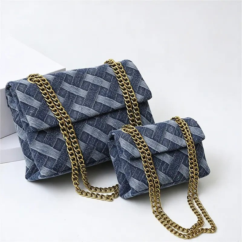 Woven Denim Chain Crossbody