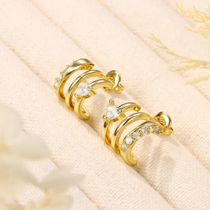 18k Triple Heart Huggie Earrings