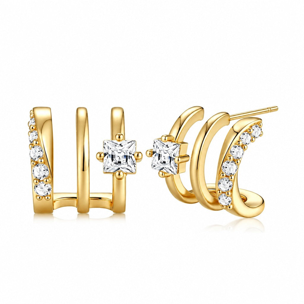 18k Triple Heart Huggie Earrings