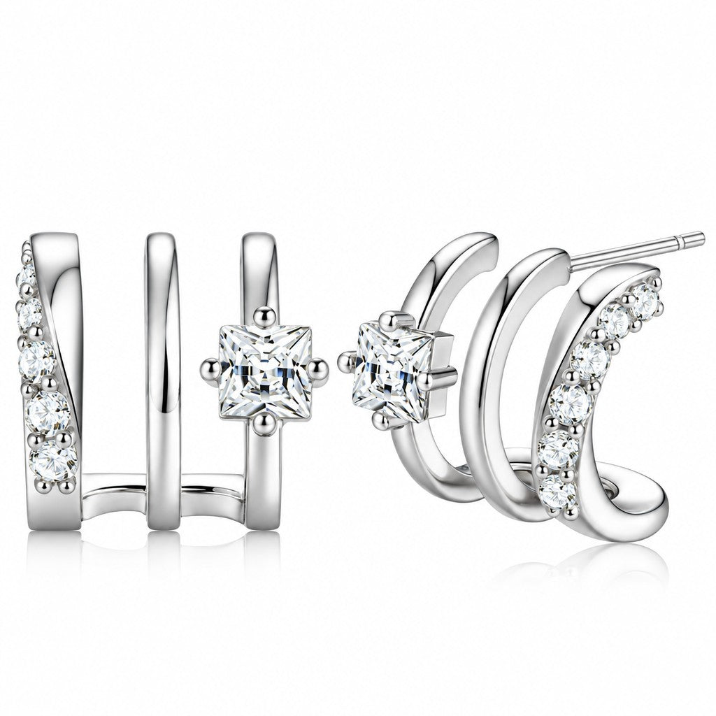 18k Triple Heart Huggie Earrings