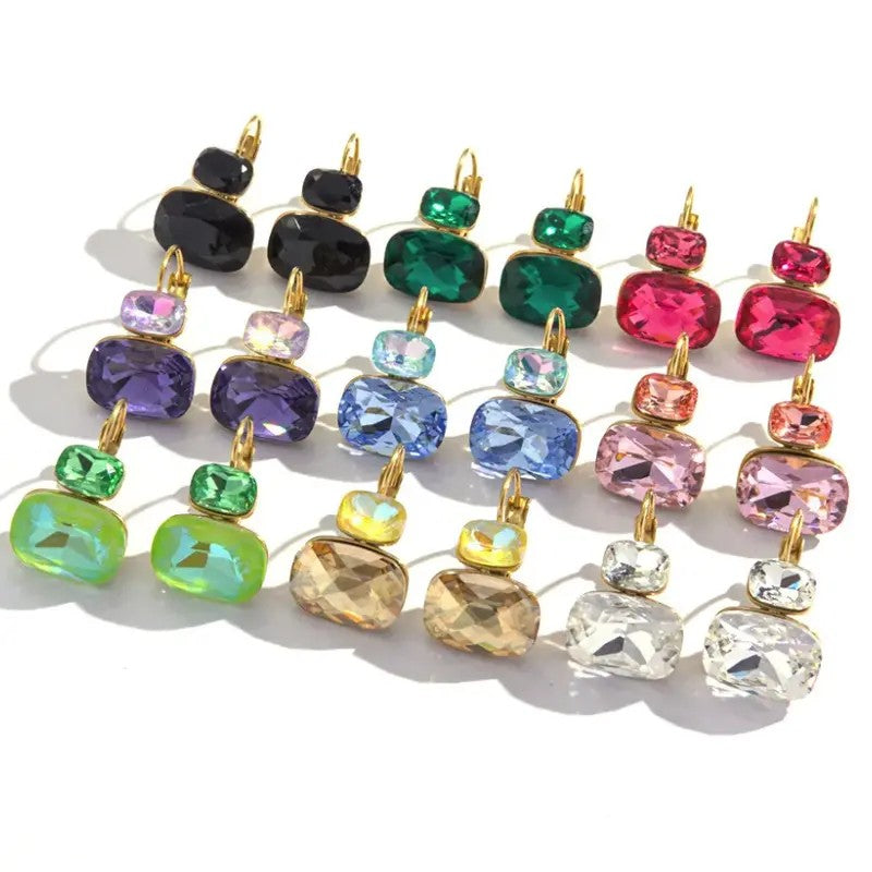 18k Geometric Crystal Stud Earrings
