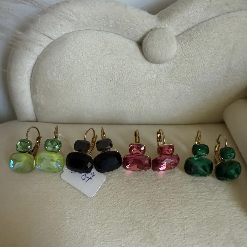 18k Geometric Crystal Stud Earrings
