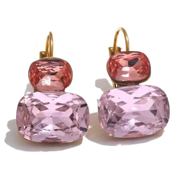 18k Geometric Crystal Stud Earrings