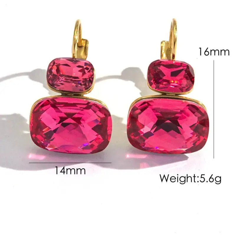 18k Geometric Crystal Stud Earrings