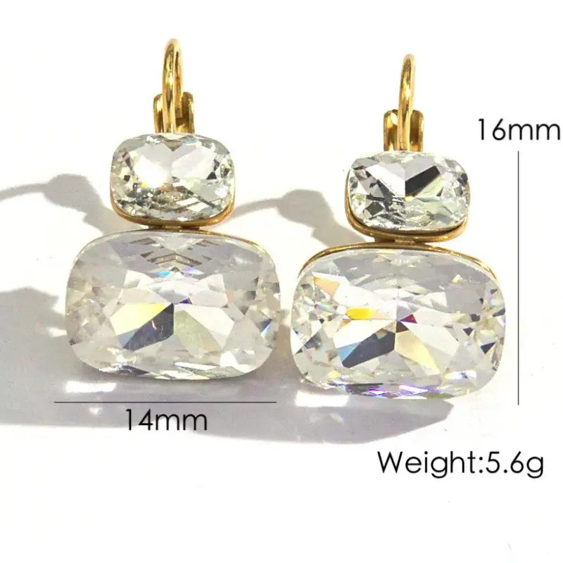 18k Geometric Crystal Stud Earrings