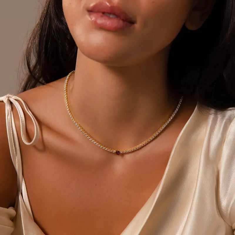 18k Elegant Heart Tennis Necklace