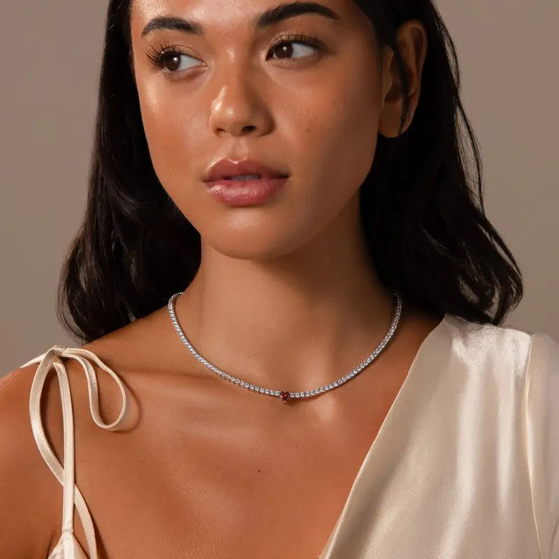 18k Elegant Heart Tennis Necklace