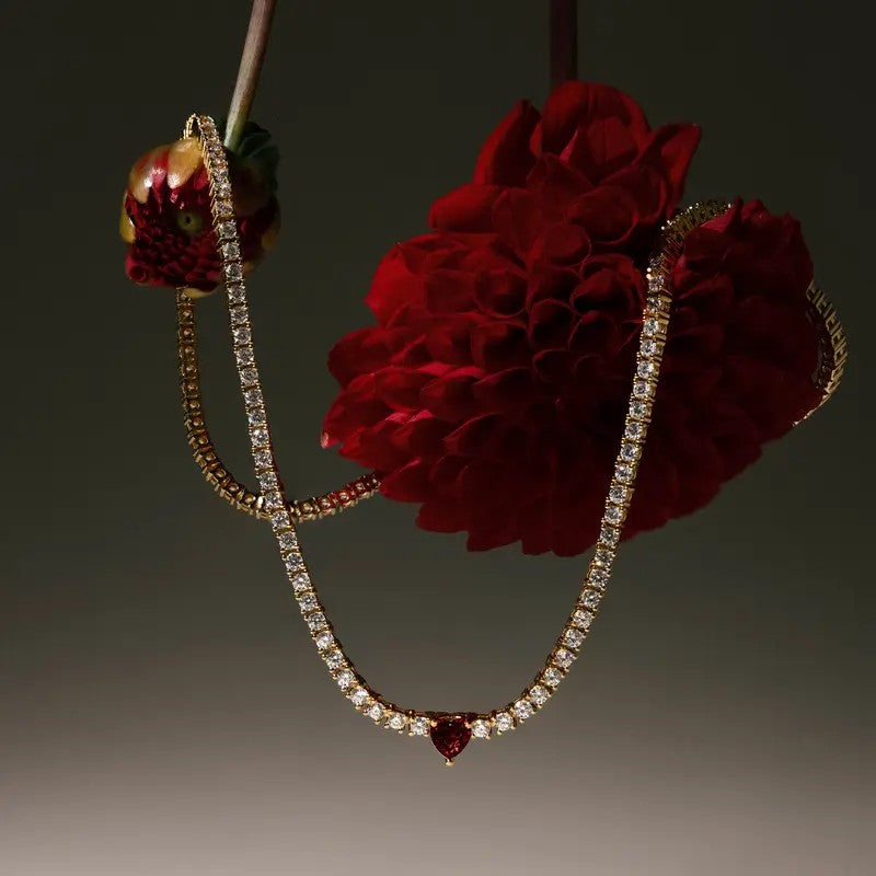 18k Elegant Heart Tennis Necklace