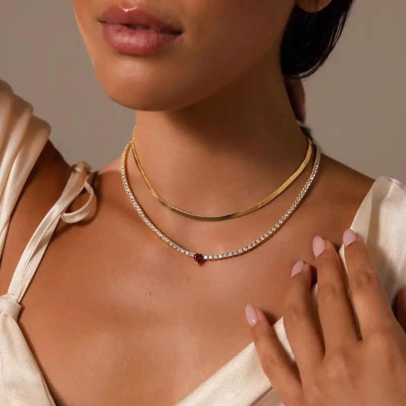 18k Elegant Heart Tennis Necklace