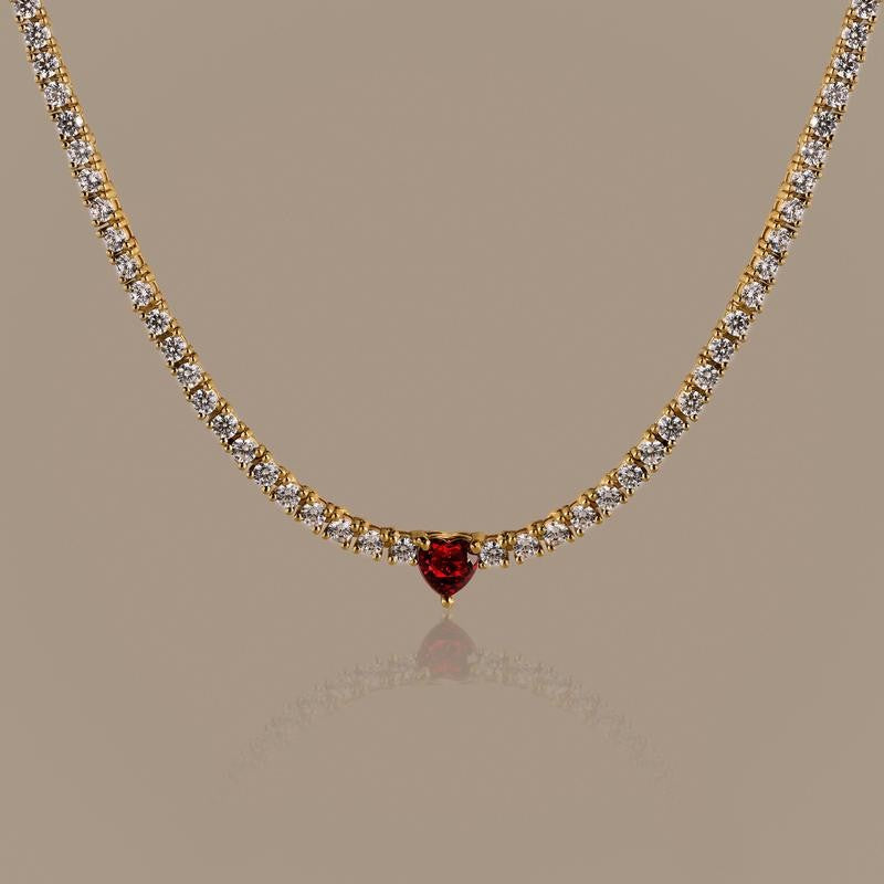 18k Elegant Heart Tennis Necklace