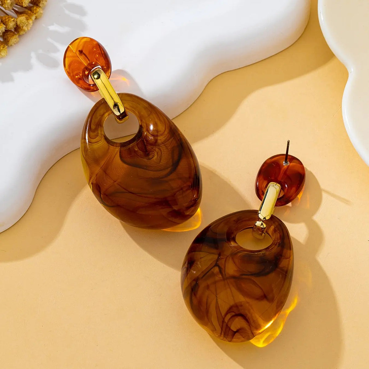 Amber Geometric Drop Earrings