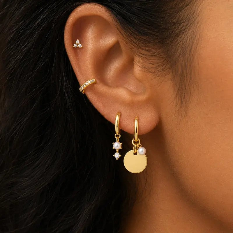 4PC Geometric Pearl Hoop Earring Set