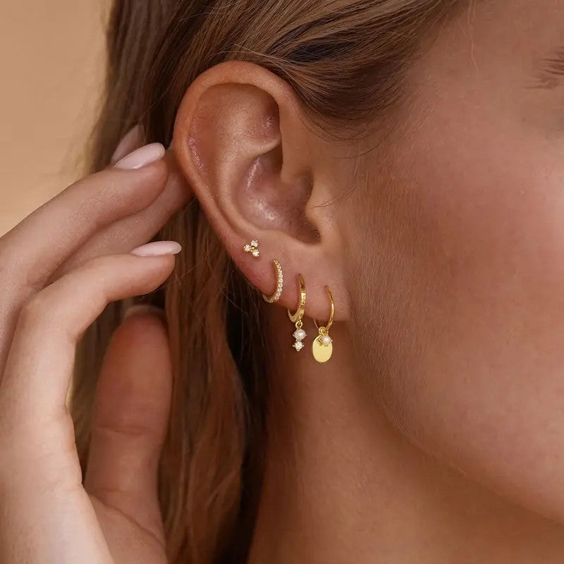 4PC Geometric Pearl Hoop Earring Set