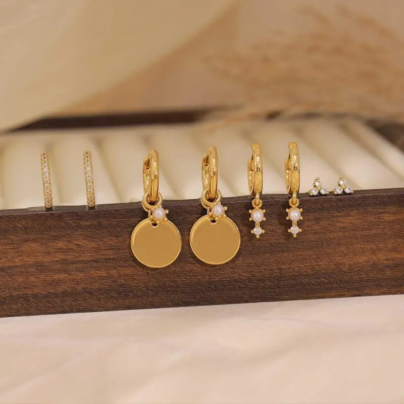 4PC Geometric Pearl Hoop Earring Set