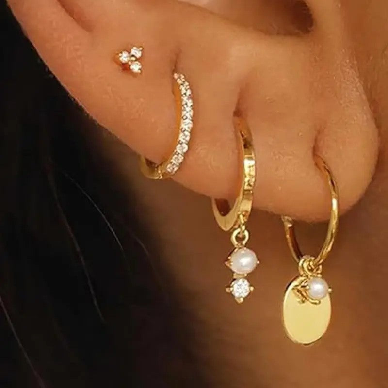4PC Geometric Pearl Hoop Earring Set