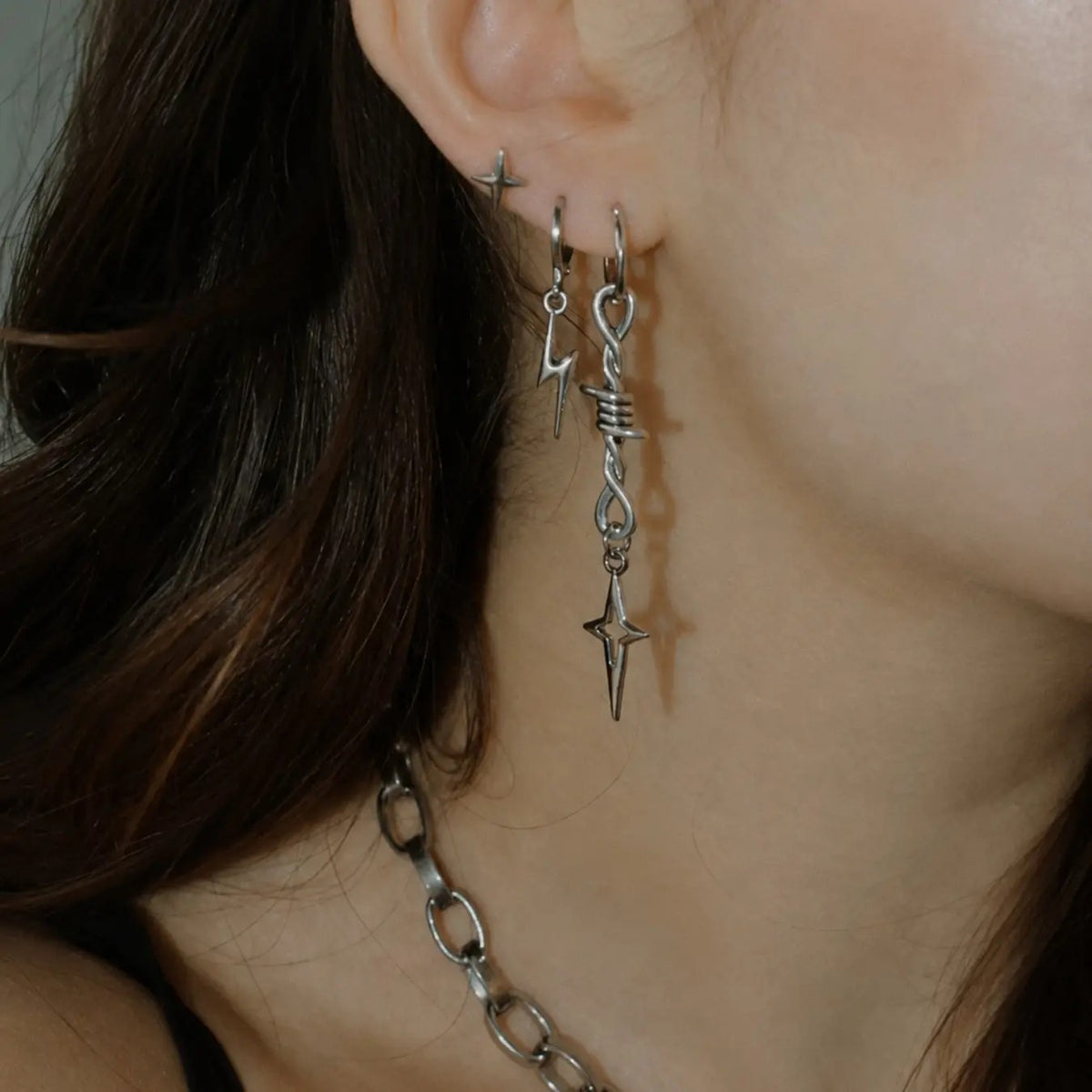 Lightning Bolt Star Drop Earrings