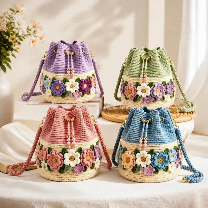 Floral Crochet Bucket Bag
