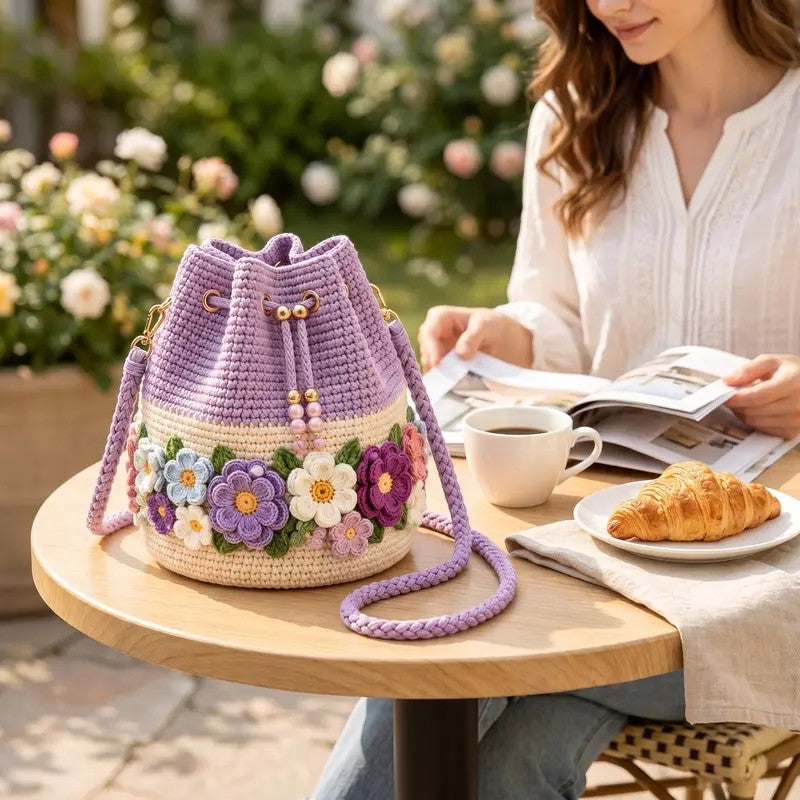 Floral Crochet Bucket Bag