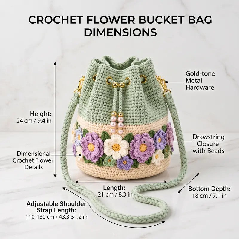 Floral Crochet Bucket Bag