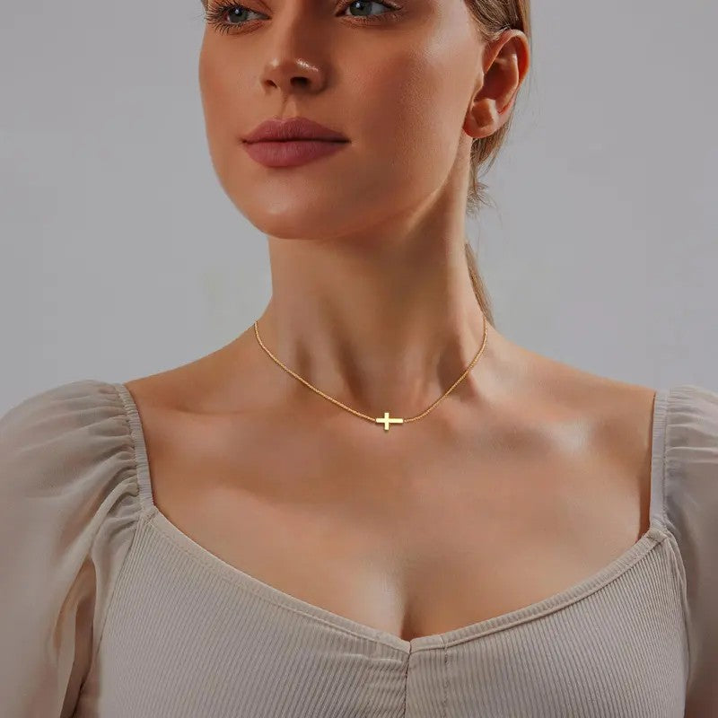 18k Minimal Dainty Cross Necklace