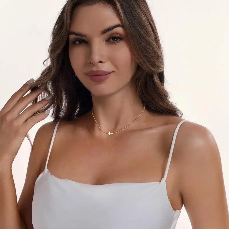 18k Minimal Dainty Cross Necklace