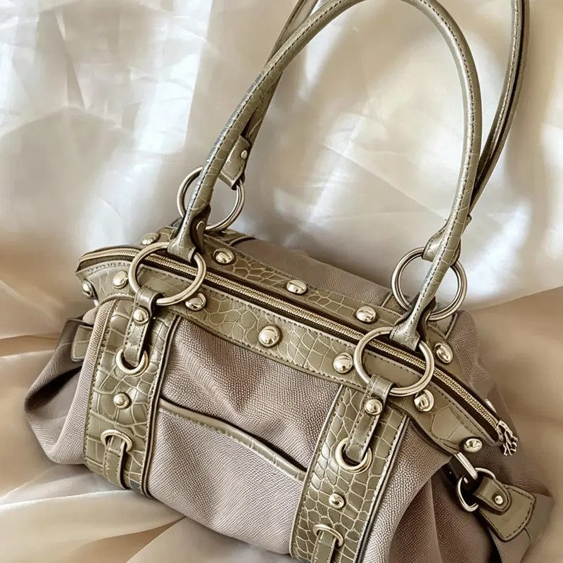 Elegant Patchwork Top Handle Bag
