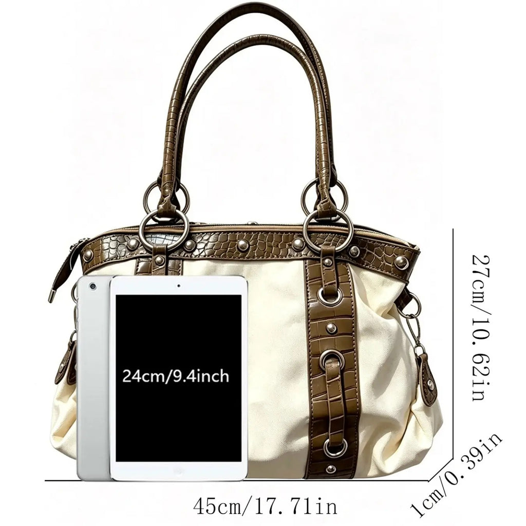 Elegant Patchwork Top Handle Bag