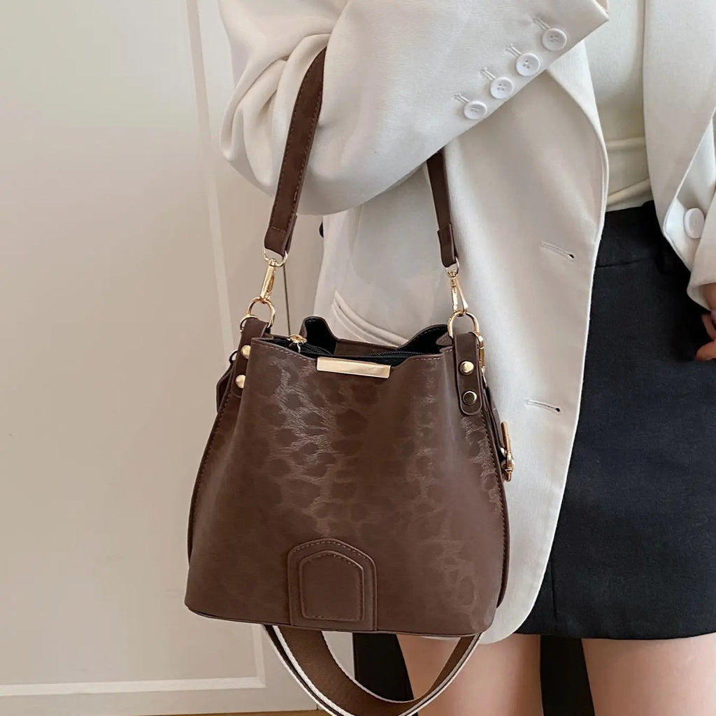 Leopard Bucket Crossbody Bag